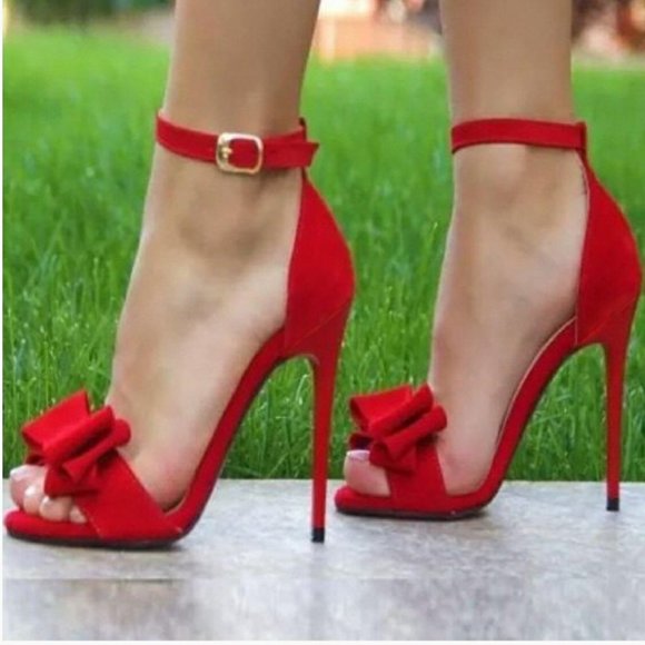 FSJ Women Front Bowknots Open Toe Thin High Heels - Picture 1 of 12